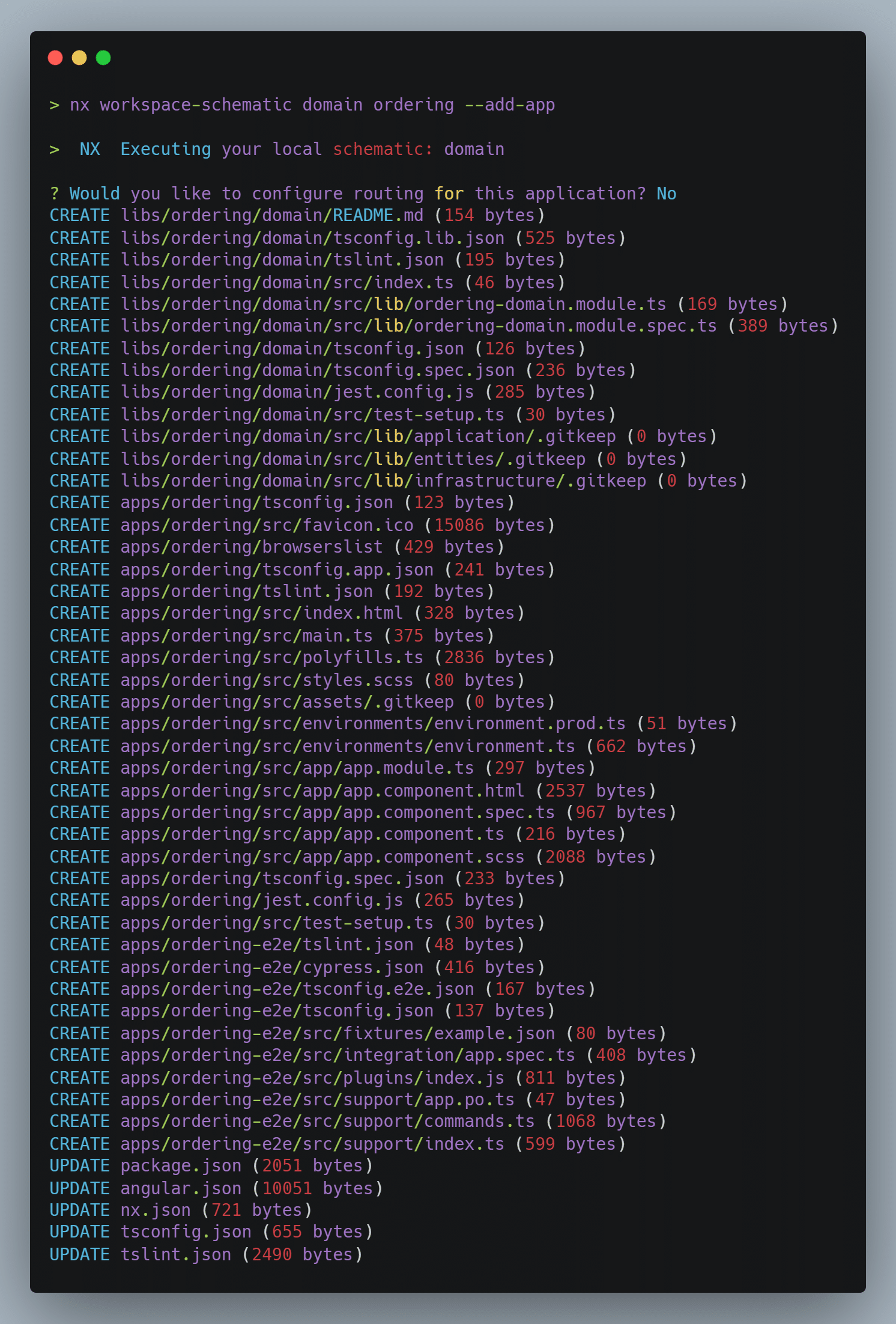 ng workspace-schematic domain ordering --add-app