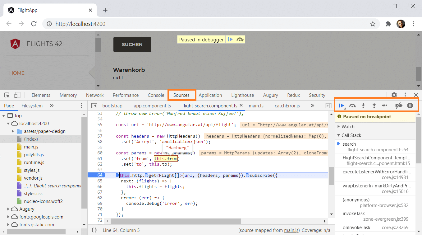JavaScript-Debugger in Chrome