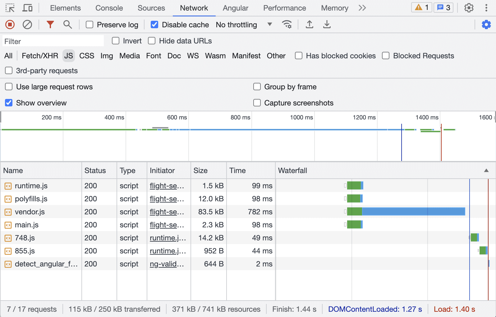 Chrome Dev Tools network tab