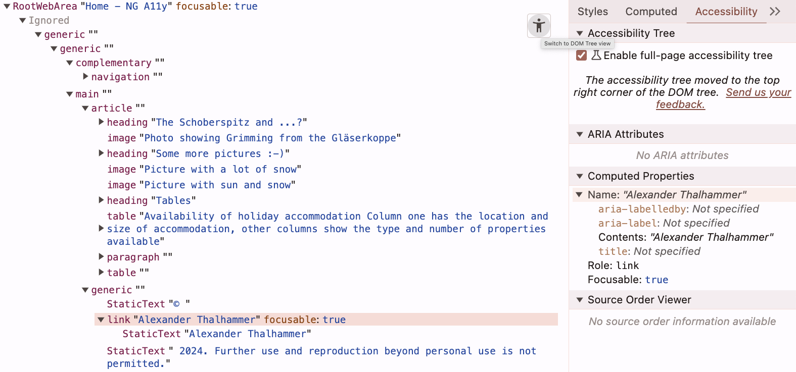 Chrome built-in A11y Tree