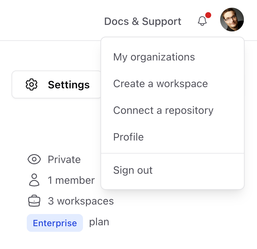 Link to profile area of the current user