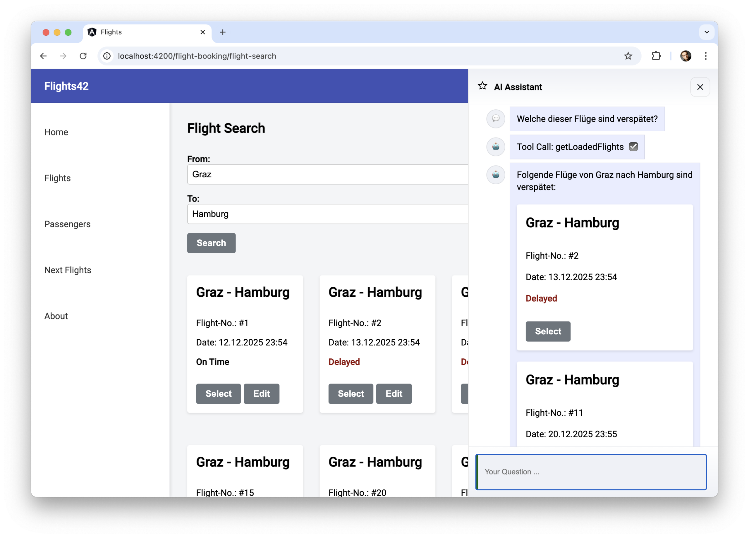 The chat responds with components