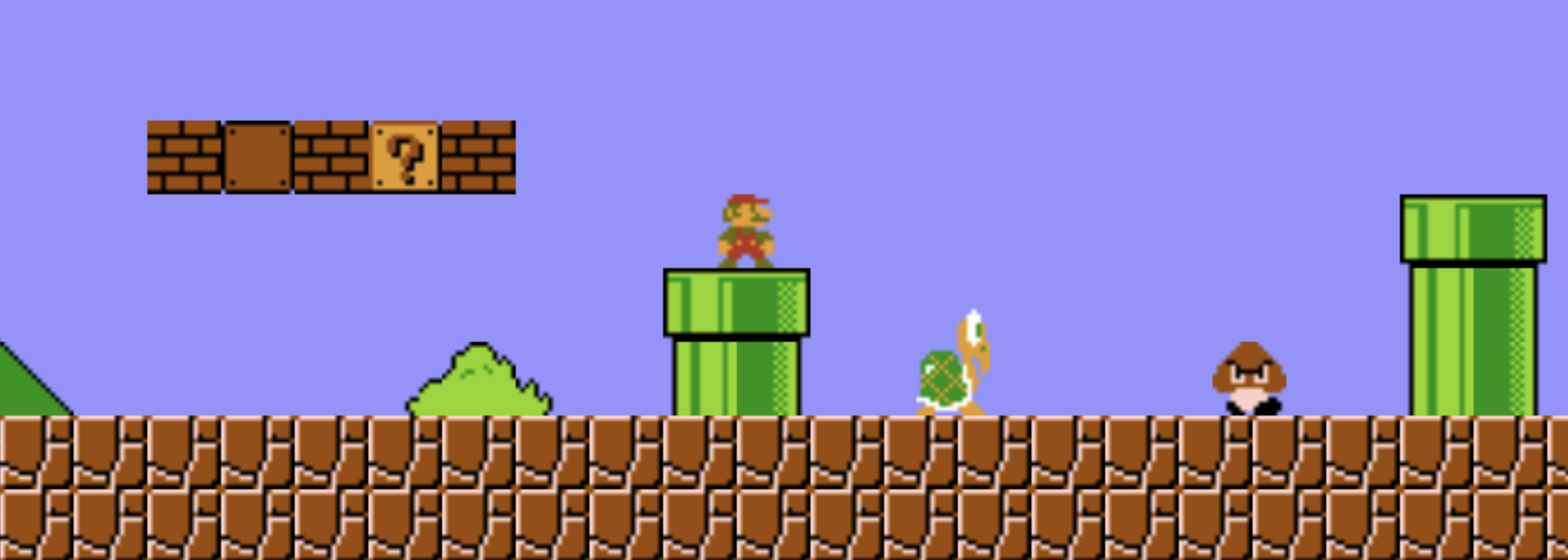 Screenshot des Angular-Mario-Klons: Mario steht auf einem gekachelten Level neben einem grünen Koopa Troopa
